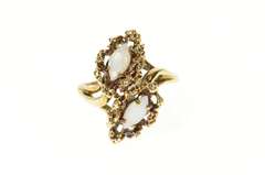 10K Yellow Gold Retro Natural Opal Ornate Statement Bypass Ring