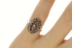 14K Yellow Gold Victorian Diamond Ruby Wreath Oval Statement Ring