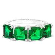 STERLING SILVER RING 6 MM PRINCESS CUT CREATED EMERALD WEDDING RING BAND