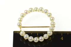14K Yellow Gold Retro Pearl Circle Classic Statement Pin/Brooch