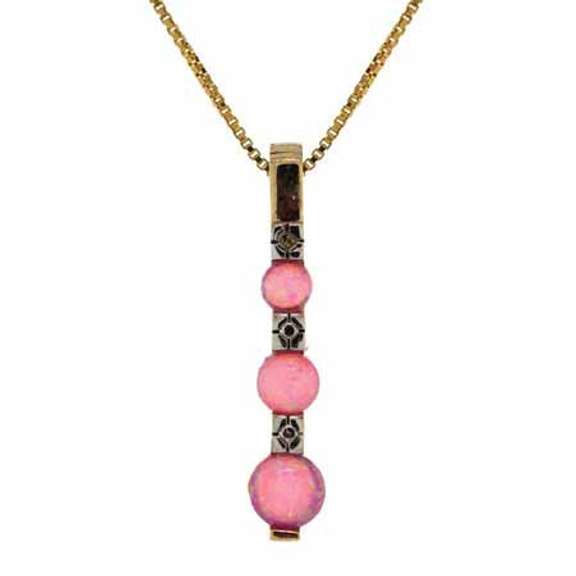 18K Gold over Sterling Silver Pink Opal & Diamond Accent Three Stone Drop Pendant