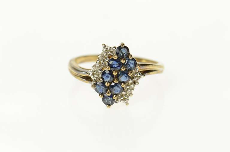 10K Yellow Gold Squared Diagonal Sapphire Diamond Bypass Ring