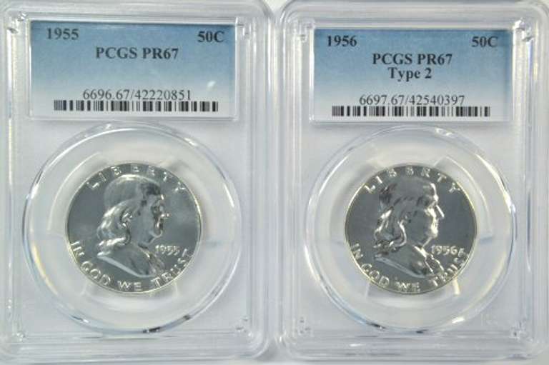 Awesome PCGS PR67 graded 1955 & 1956 Franklin Half Dollars