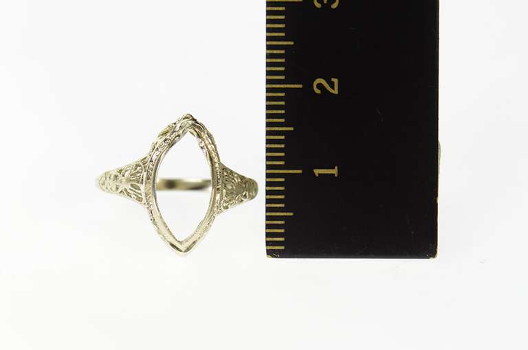 14K White Gold Ornate Marquise Art Deco Filigree Setting Ring
