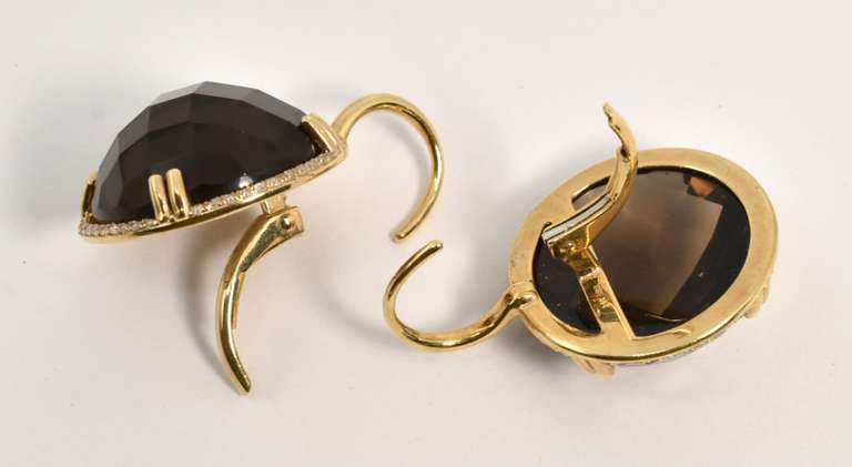 Stylish Smokey Topaz & Diamond Earrings in 14K YG