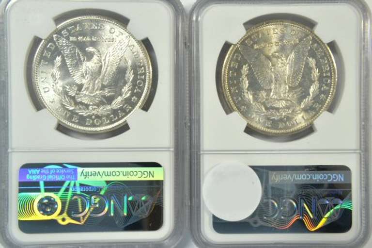 2 Flashy Choice BU 1881-S Morgan Silver Dollars. NGC MS63