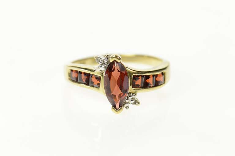 10K Yellow Gold Marquise Garnet Diamond Accent Bypass Ring