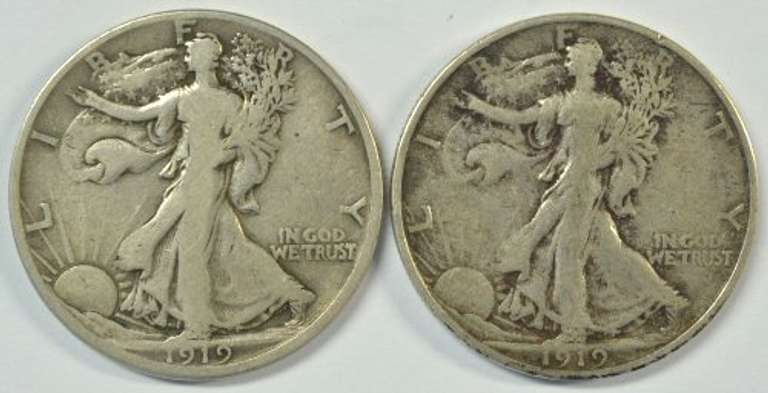 Very scarce 1919-D & 1919-S Walking Liberty Half Dollars