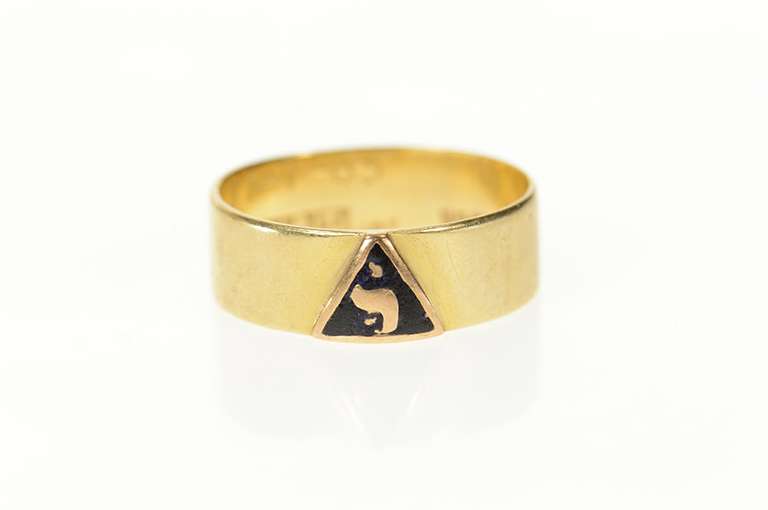 10K Yellow Gold Masonic Enamel Yod Symbol Men's Inscribed Ring