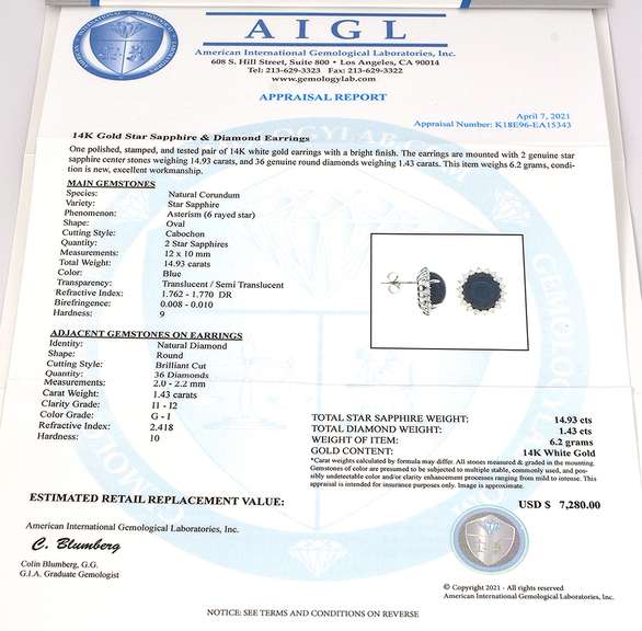Dazzling Star Sapphire & Diamond Earrings in 14KT White Gold