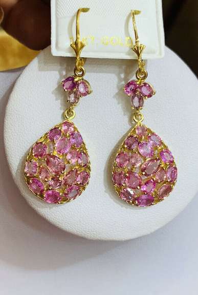 Pink Sapphire Earrings in 14kt Gold- 30.0 Carats!