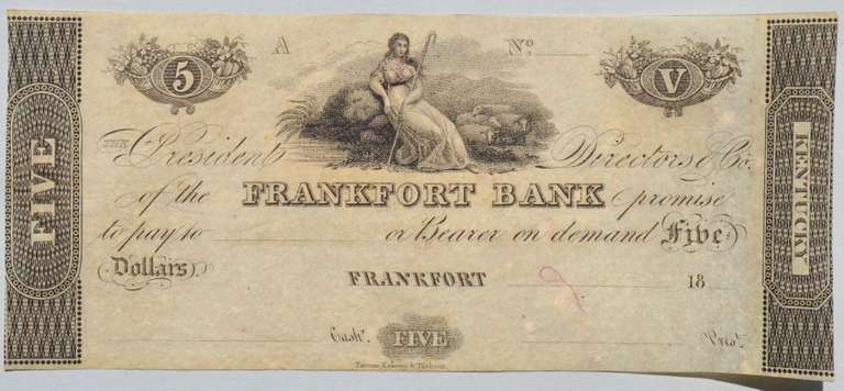 Frankfort Kentucky $ 5 Note Circa 1830