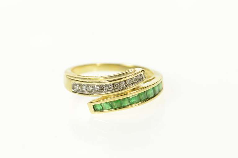 14K Yellow Gold Emerald Diamond Inset Freefrom Statement Ring