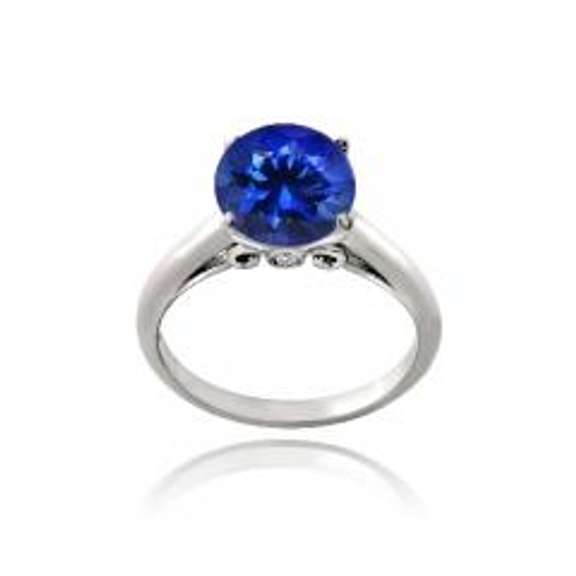 Sterling Silver 2.25ct Created Blue Sapphire Round Solitaire Ring