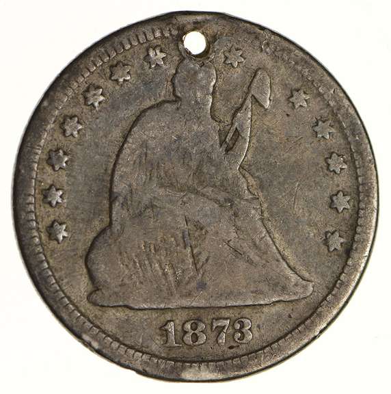CL3 1873 Seated Liberty Quarter Love Token - Rare