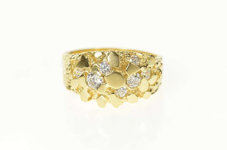 14K Yellow Gold Men's Textured Nugget Cluster Statement Ring