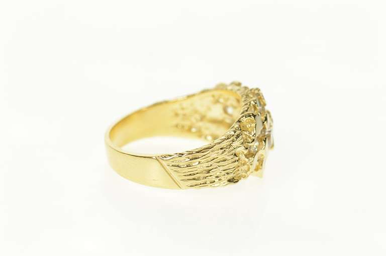 14K Yellow Gold Men's Textured Nugget Cluster Statement Ring