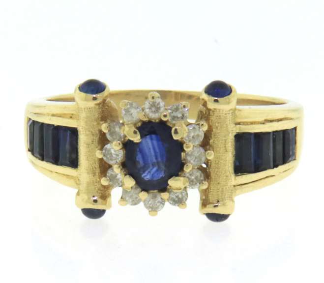 Handsome 18kt Blue Sapphire and Diamond Ring