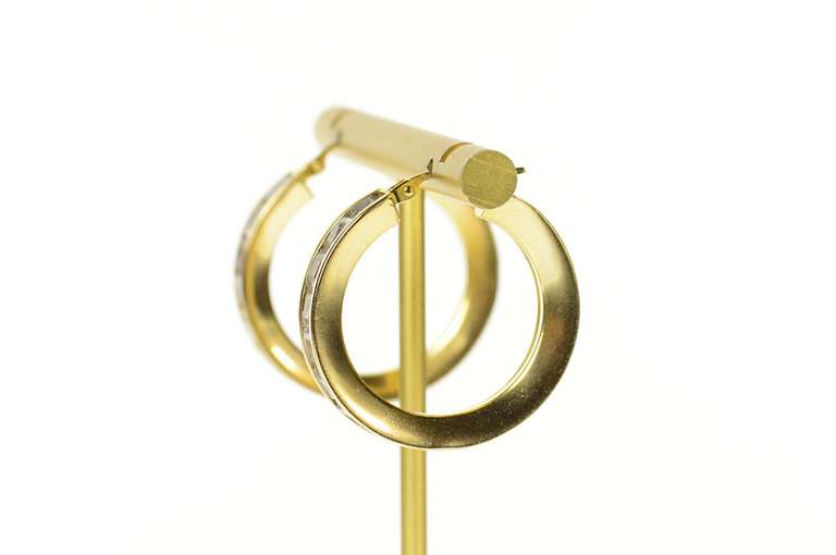 14K Yellow Gold Princess Cubic Zirconia Statement Hoop Earrings