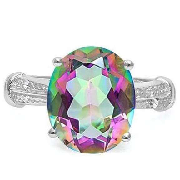 4.56 CT MYSTIC GEMSTONE & DIAMOND STERLING SILVER COCKTAIL RING
