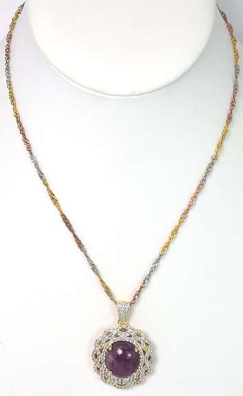 Darling Massive 19.00CTS Cabochon Cut Natural Star Ruby & White Sapphire Necklace in 3-Tone Sterling Silver