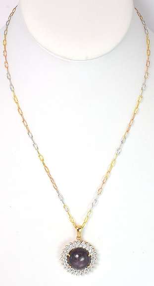 Enamoring Massive 16.00CTS Natural Cabochon Star Ruby & White Sapphire Necklace in 3-Tone Sterling Silver