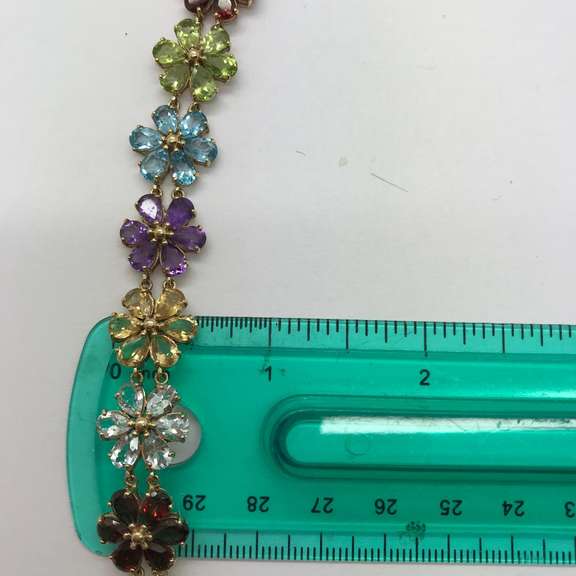 14K Multi-Gemstone Flower Motif Bracelet