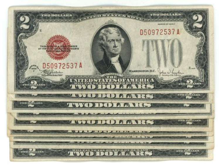 9 Nicer Series of 1928 Small Size $2 Red Seal Notes