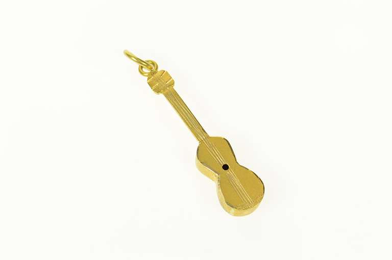 18K Yellow Gold Retro Guitar Musical Stringed Instrument Charm/Pendant