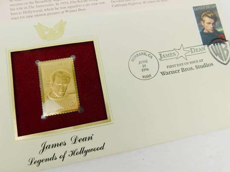 James Dean 1st Day Cover & 22KT Gold Replica Stamp