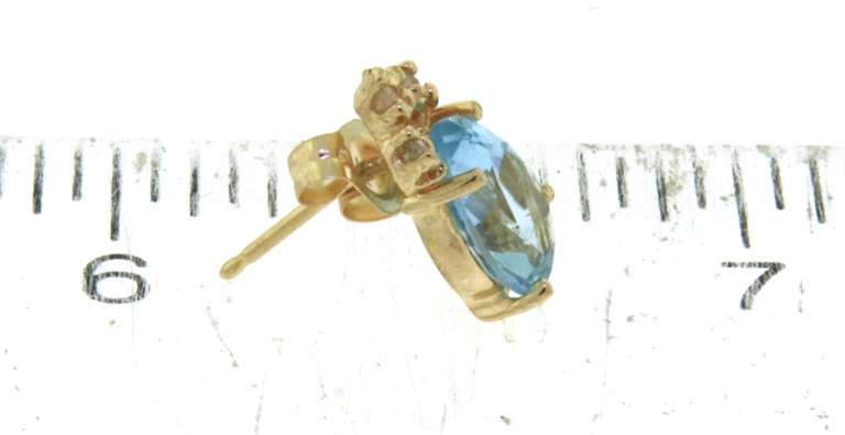 Favorite Yellow Gold Pear Blue Topaz & Diamond Earrings
