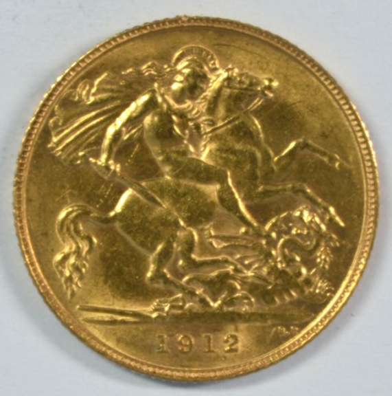 Choice BU 1912 George V Great Britain Gold Half Sovereign