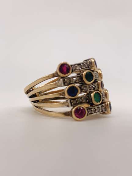 14kt Gold, Ruby, Emerald, Sapphire, & Diamond Ring