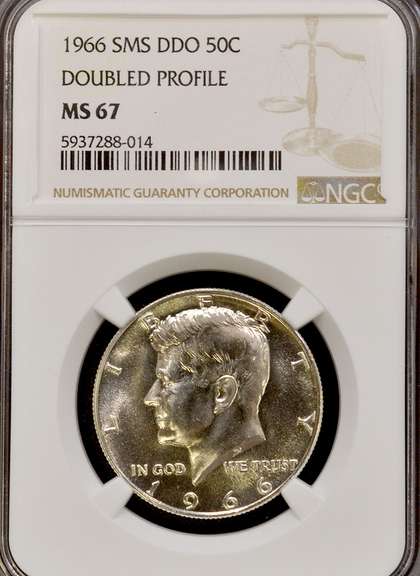 1966 SMS Doubled Die Obverse 50c, MS67 NGC