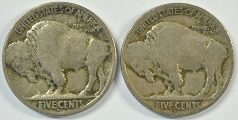Scarce 1914-S & 1915-S Buffalo Nickels. Key dates