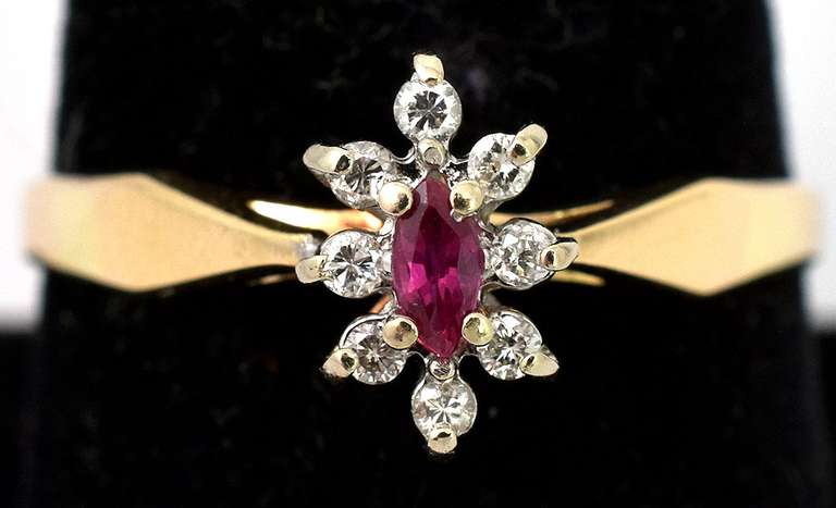 Dainty Ruby & Diamond Ring in 14KT Yellow Gold