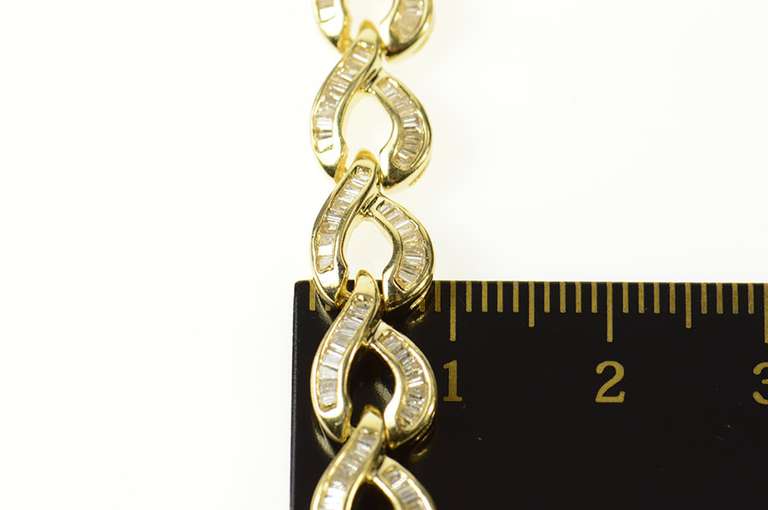 14K Yellow Gold 3.00 Ctw Baguette Wavy Braid Link Tennis Bracelet