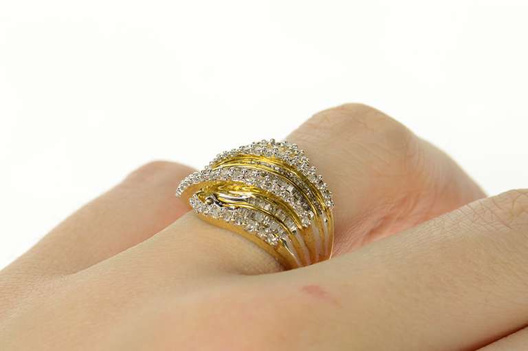 10K Yellow Gold 1.56 Ctw Wavy Diamond Statement Band Ring