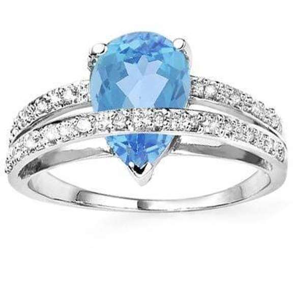 2.28 CT BABY SWISS BLUE TOPAZ & DIAMOND STERLING SILVER RING