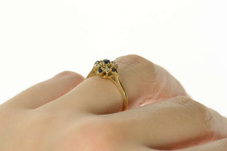 14K Yellow Gold Classic Squared Sapphire Diamond Cluster Ring