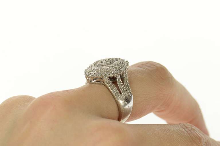 Sterling Silver Marquise Diamond Cluster Halo Cocktail Ring