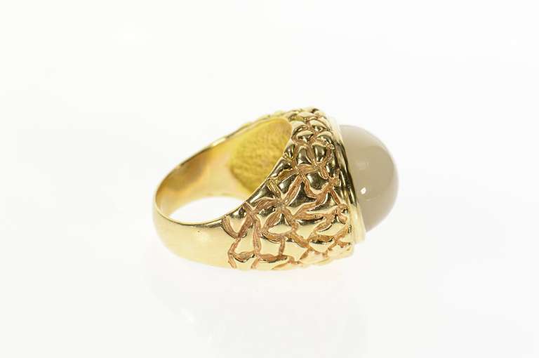 14K Yellow Gold Oval Moonstone Textured Nugget Cocktail Ring