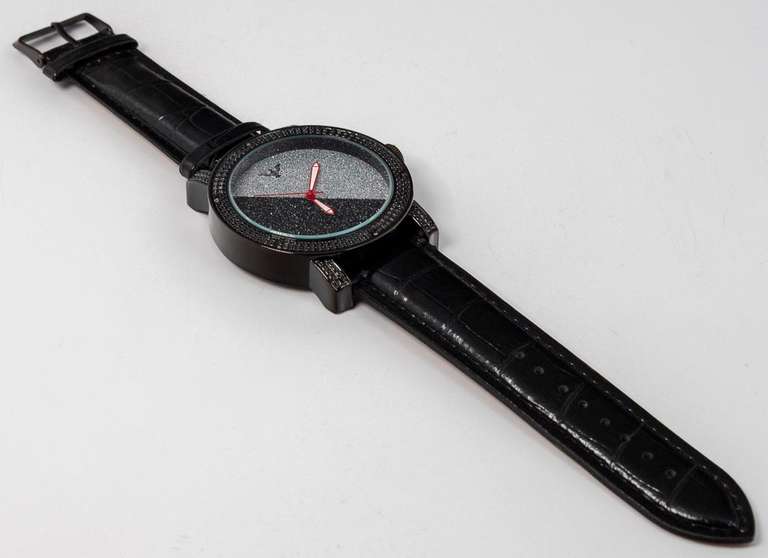 Lovely Silver & Black Dial Diamond King Watch