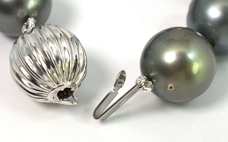 Breathtaking Dark Gray Tahitian Pearl Necklace with 14KT White Gold Clasp