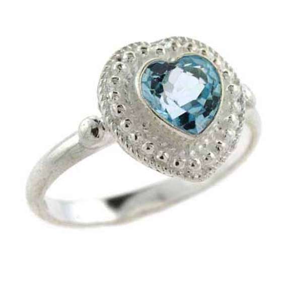 Sterling Silver Bali Bead Blue Topaz Heart Ring