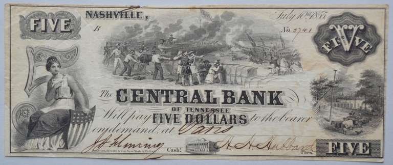 $ 5 Tennessee Central Battle of New Orleans 1855 Note