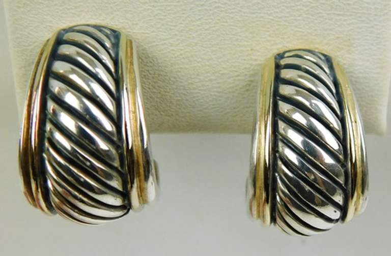2-Tone Sterling Ribbed Wide Hoop Earrings
