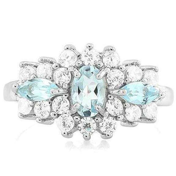 4/5 CT BABY SWISS BLUE TOPAZ & 1.17 CT LAB DIAMOND STERLING SILVER RING