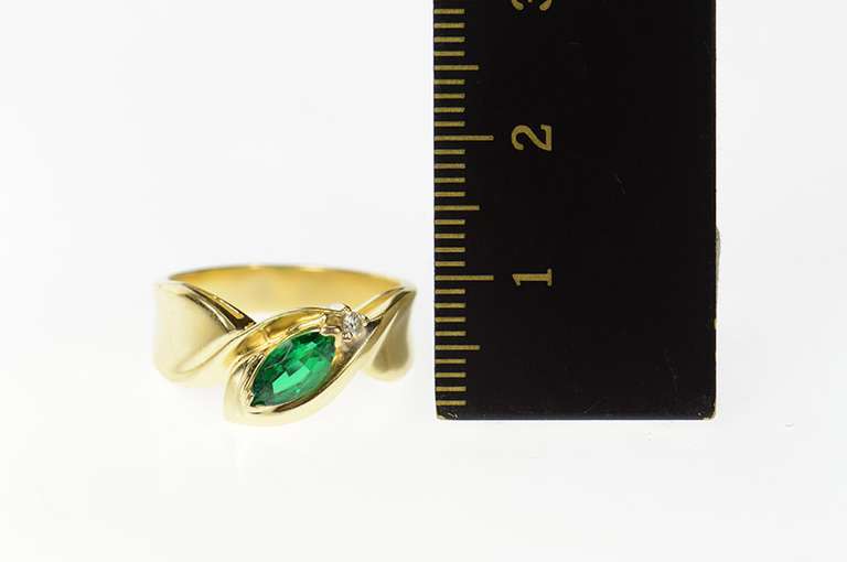 14K Yellow Gold Marquise Syn. Emerald Diamond Accent Ring