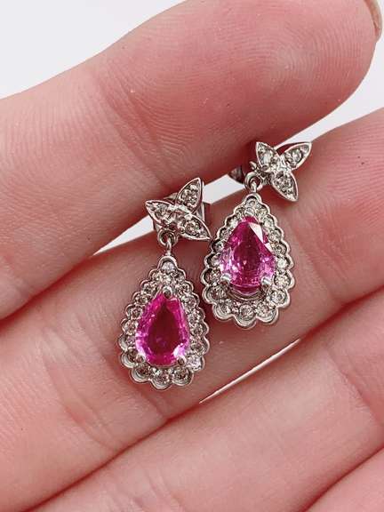 14kt Gold, Pink Sapphire, & Diamond Earrings